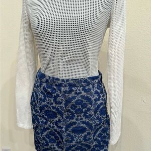 Zara Blue and White Patterned Mini Skirt